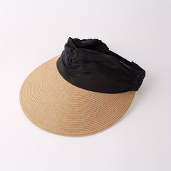 Ruched Headband Straw Visor Hat UV Protection Travel Beach Hat