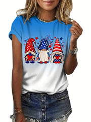 Summer Tie Dye Star Lips Print Short Sleeve T-shirt Women's Tops
