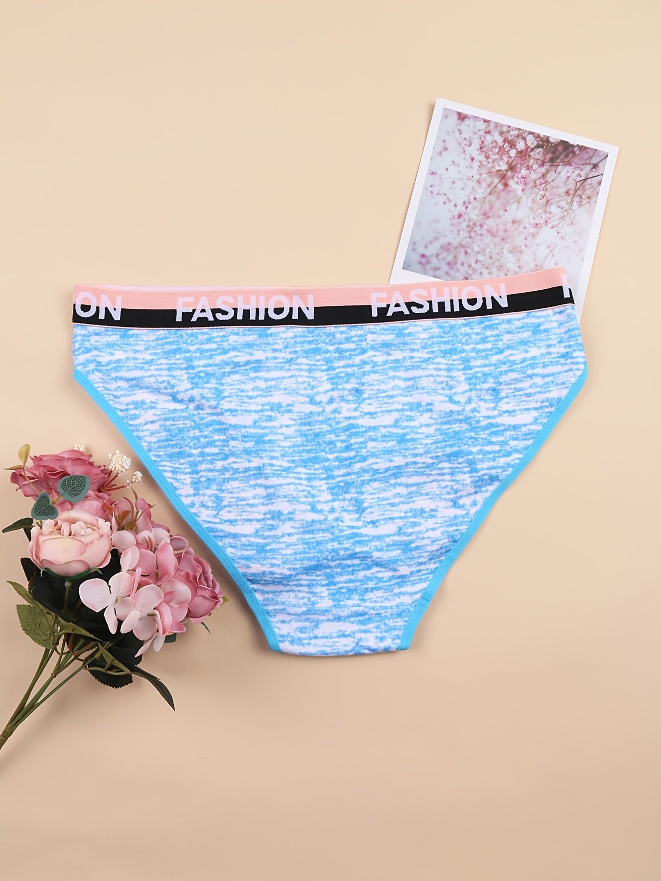 6 Pack Plus Size Panties Set Tie Dye Contrast Letter Tape Low Waisted Comfort