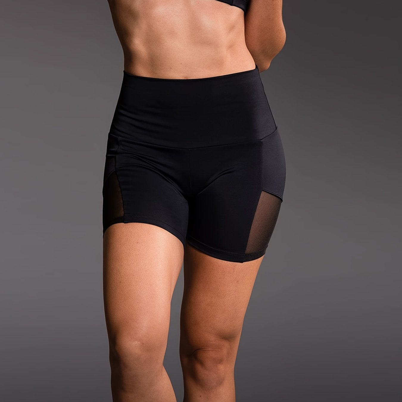 Mesh Stitching Yoga Shorts Ribbed Waist Activewear