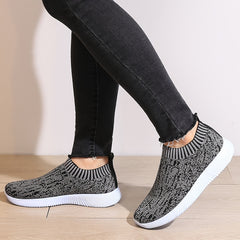 Women's Mesh Breathable Walking Shoes Lightweight Slip On Flying Woven Shoes