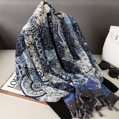 Vintage Printed Scarf Tassel Shawl Windproof Head Wrap