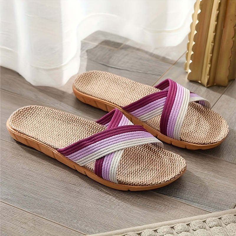Women's Cross Strap Flat Slides Casual Slip On Beach Shoes