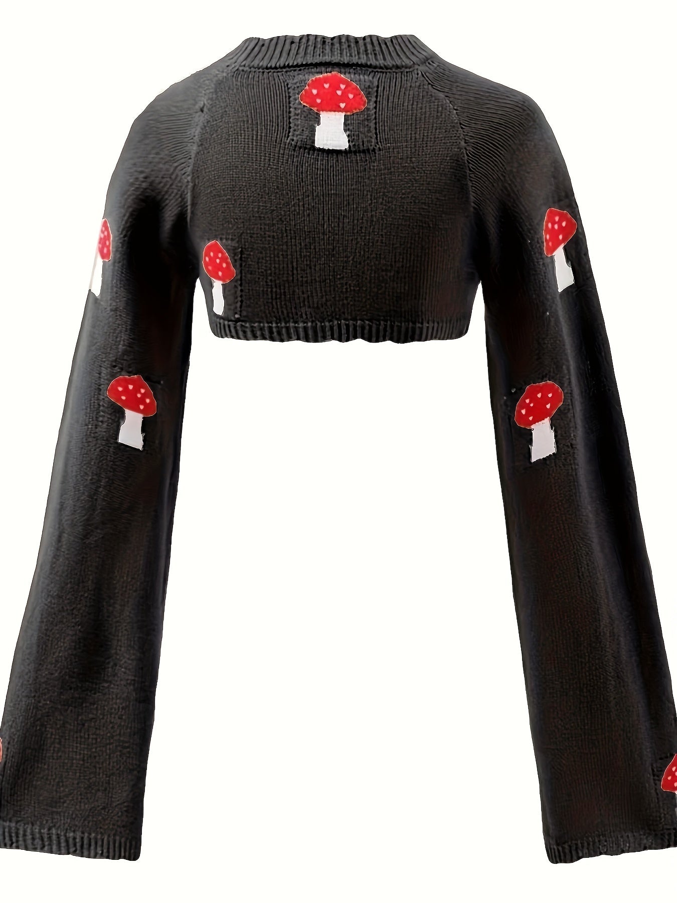 Mushroom Pattern Crew Neck Sweater Casual Long Sleeve Crop Sweater