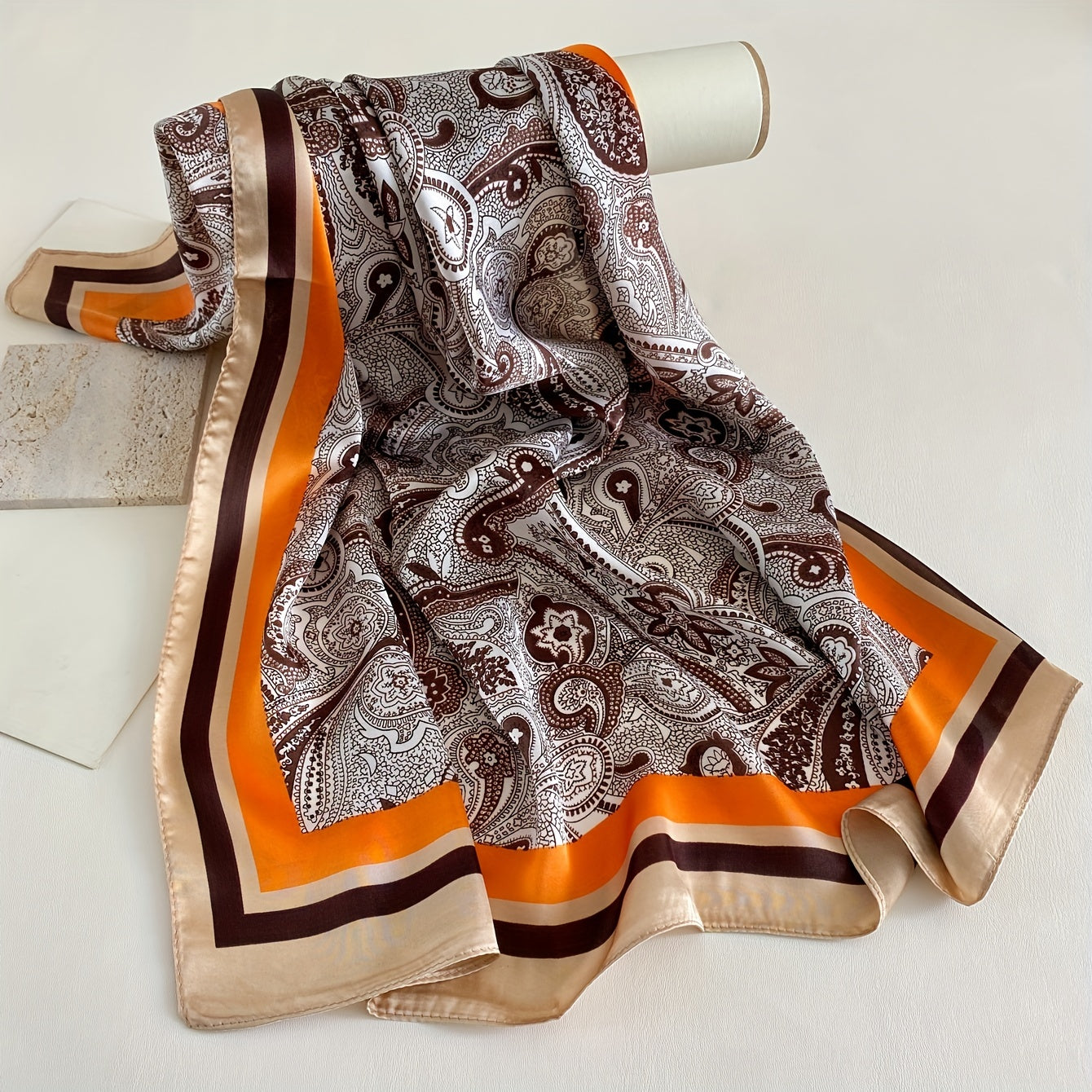 Vintage Square Scarf Paisley Print Satin Shawl Bandana Boho Head Wrap