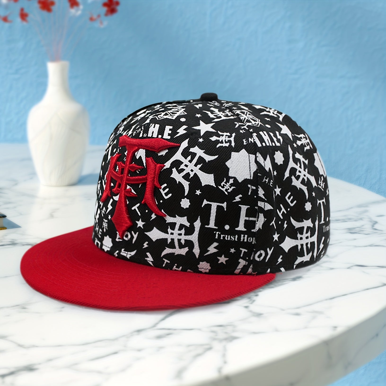 Men's Flat Brim Baseball Cap Embroidered Street Style Hat
