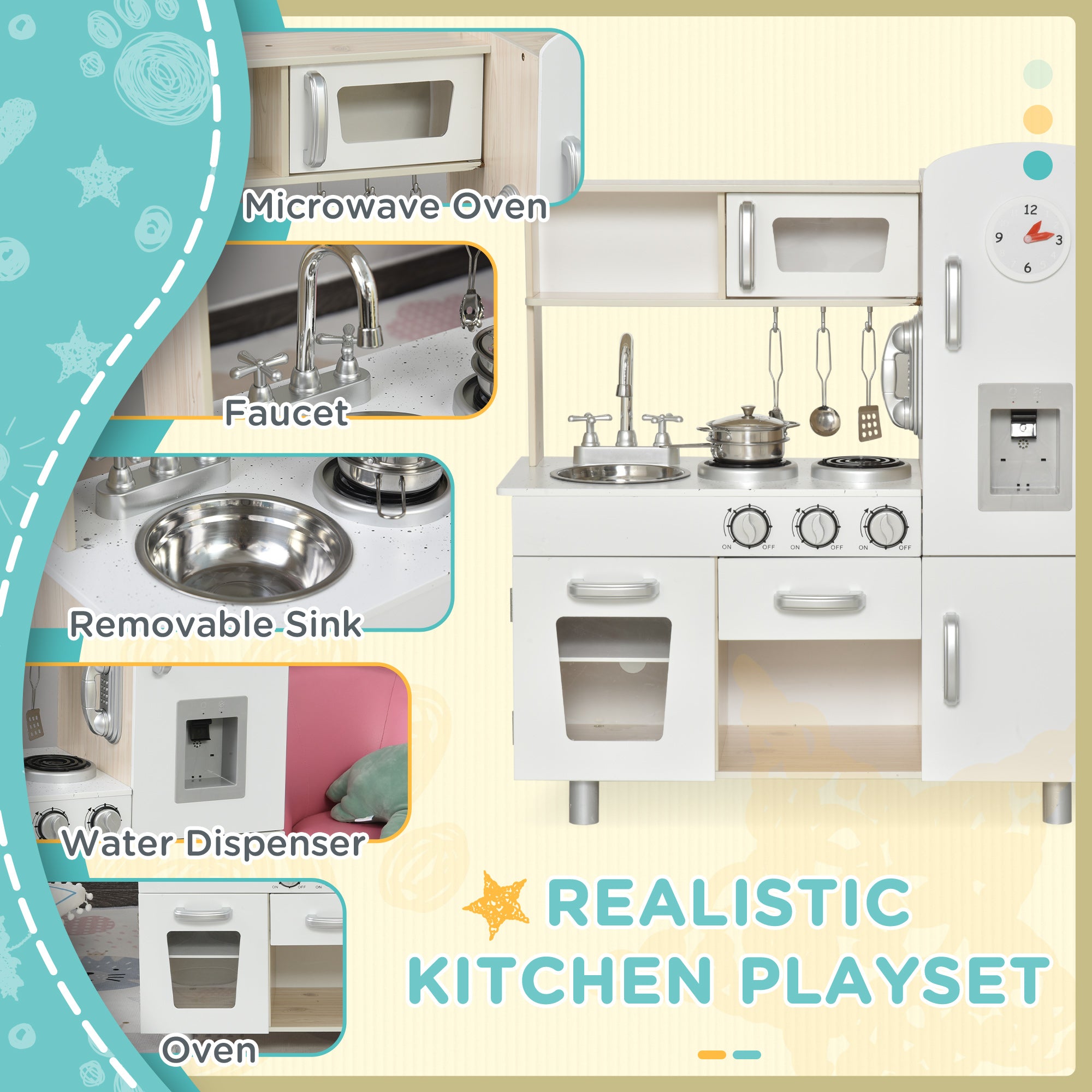 Wooden Pretend Play Toy Kitchen Cooking Set for Boys Girls