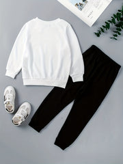Boy's Car Pattern Outfit 2pcs Sweatshirt & Sweatpants Set Spring Fall