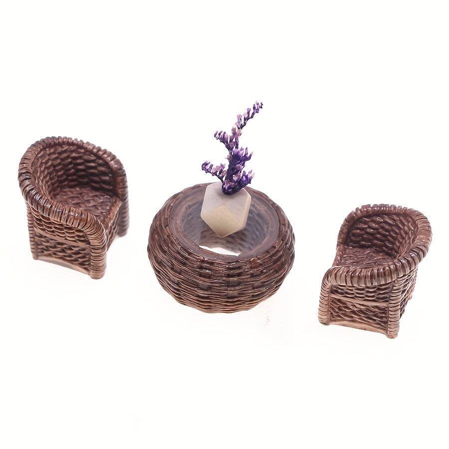 Mini Resin Dollhouse Furniture Set - Chair, Table, Vase Ornaments