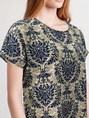 Ethnic Floral Print Dress Boho Crew Neck Short Sleeve Dress