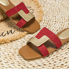 Women's Square Toe Slide Sandals Lightweight Slip On Flat Shoes