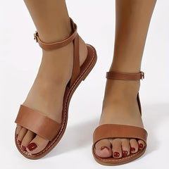Women's Buckle Strap Flat Sandals Round & Open Toe Beach Casual Sandals