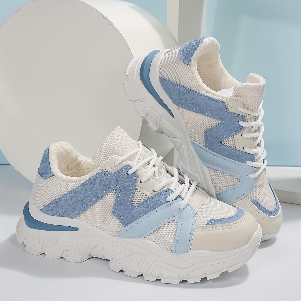 Women's Knit Mesh Platform Sneakers Low Top Running Shoes