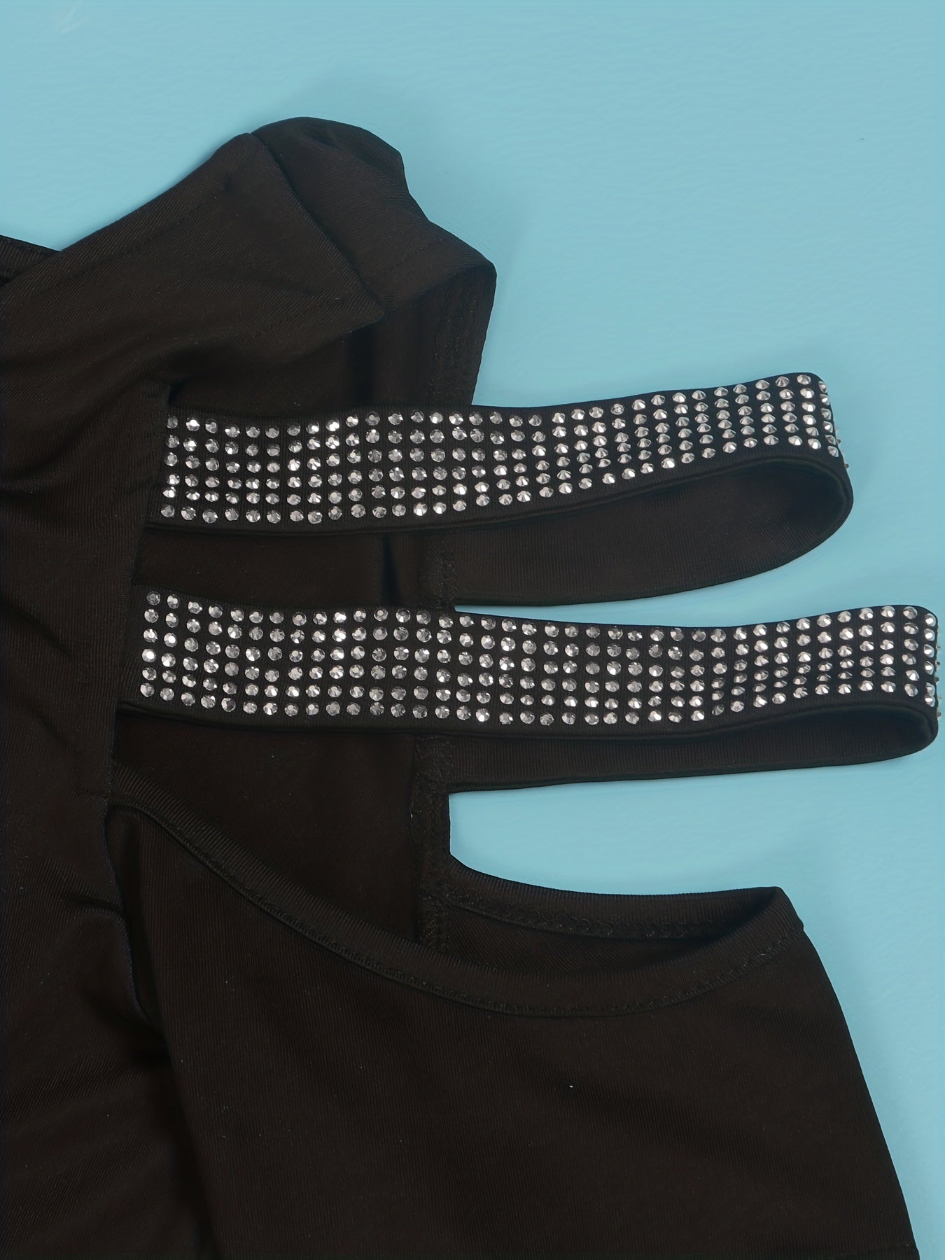 Rhinestone Zipper Neck T Shirt & Ripped Shorts Set