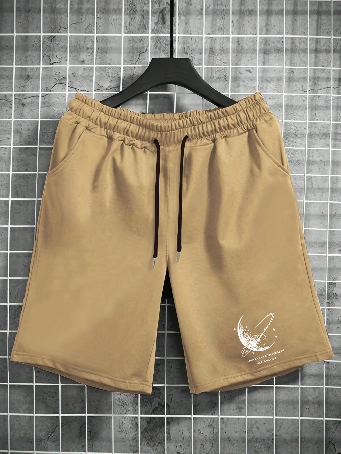 Men's Planet Print Drawstring Comfy Shorts with Pocket