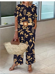 Floral Print Tee & Pocketed Pants 2 Piece Set