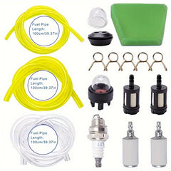 17pcs Fuel Pipes Set for Chainsaw with Primer Bulb, Gasket, Candle Brusher