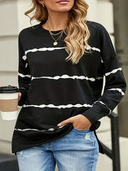 Striped Dropped Shoulder Crew Neck Sweatshirt Loose Long Sleeve Pullover