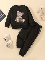 Bear Print Pants & Sweatshirt Set for Baby Toddler Boys/Girls