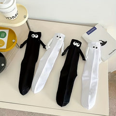 Hand In Hand Socks Cartoon Eyes Decor Stockings