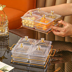 Divided Serving Dishes w/ Metal Platter & Removable Bowls for Appetizer Dip