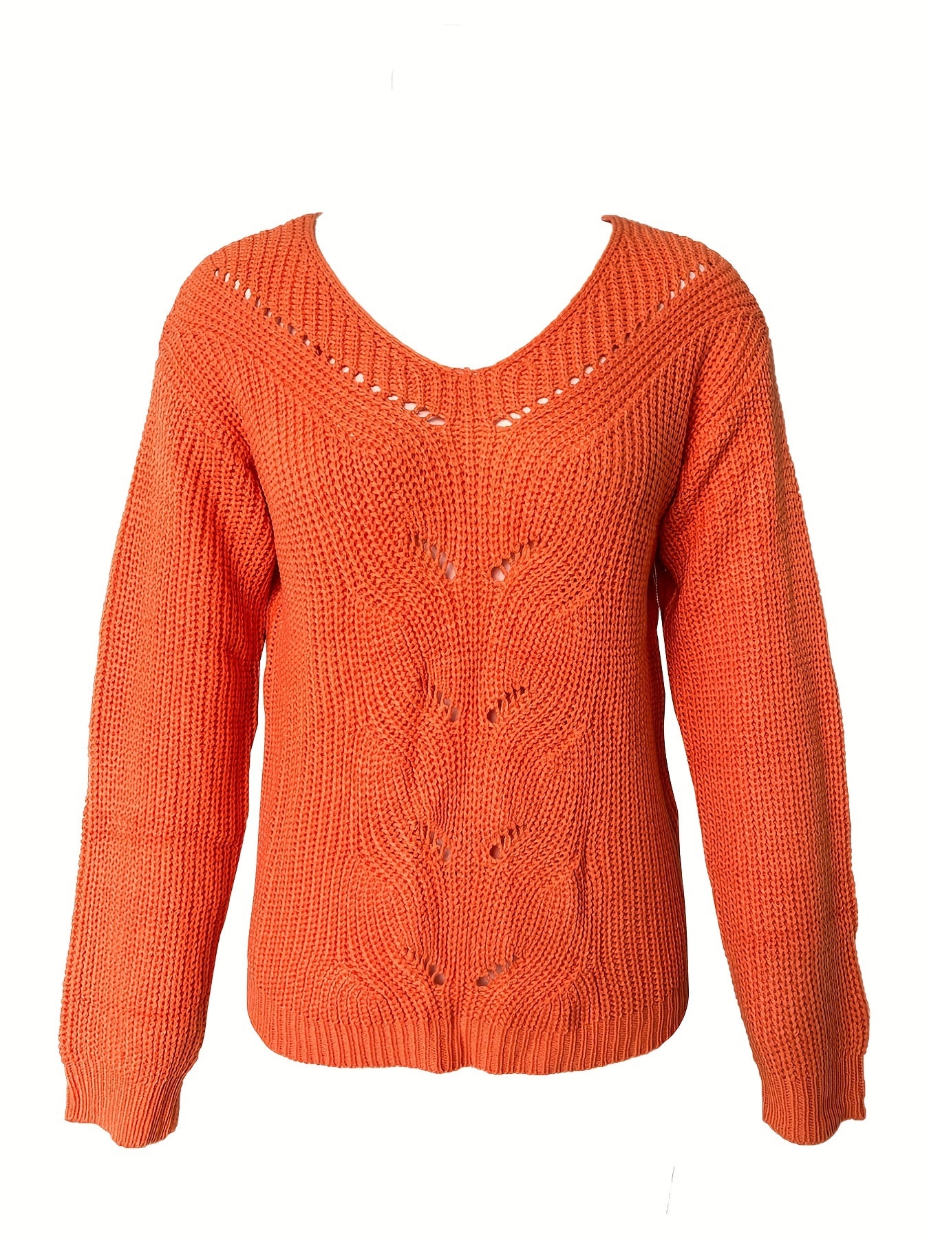 V Neck Knit Sweater Long Sleeve Solid Sweater