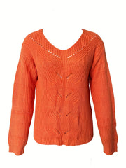 V Neck Knit Sweater Long Sleeve Solid Sweater