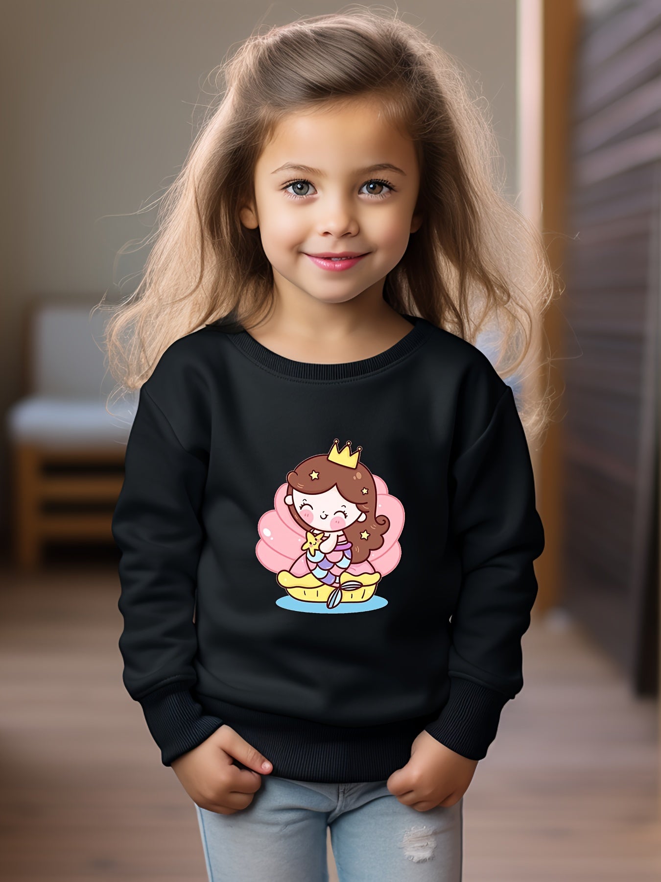 OERYUI Princess Print Crew Neck Pullover Top Kids Clothes Spring