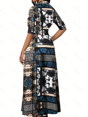 Geometric Print Button Up Maxi Shirt Dress