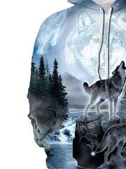 Wolf 3D Print Hoodie Men Graphic Hooded Pullover Autumn Winter