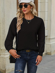 Textured Pullover Sweatshirt Long Sleeve Crew Neck for Women