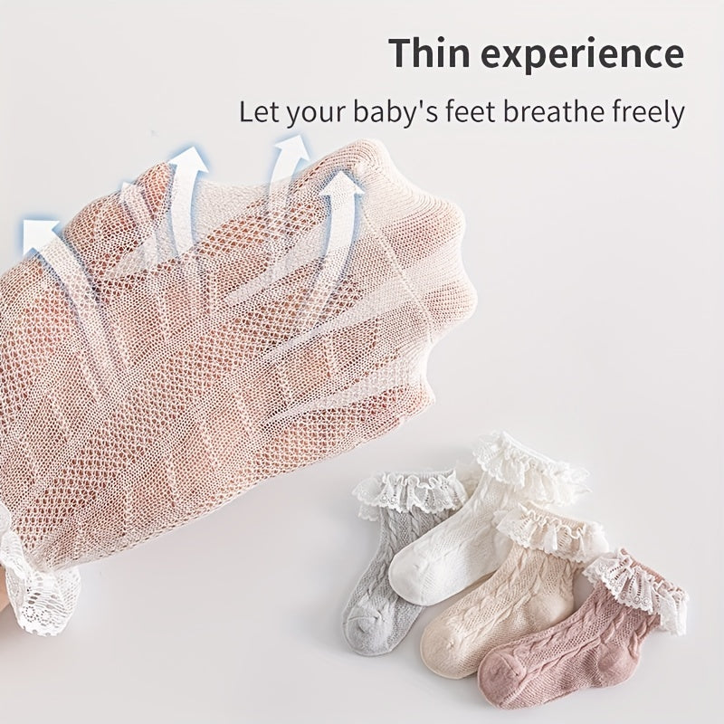 Girls Lace Trim Mesh Ankle Socks for Toddlers