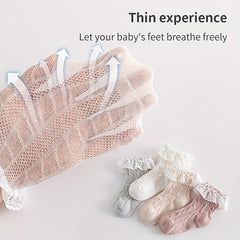 Girls Lace Trim Mesh Ankle Socks for Toddlers