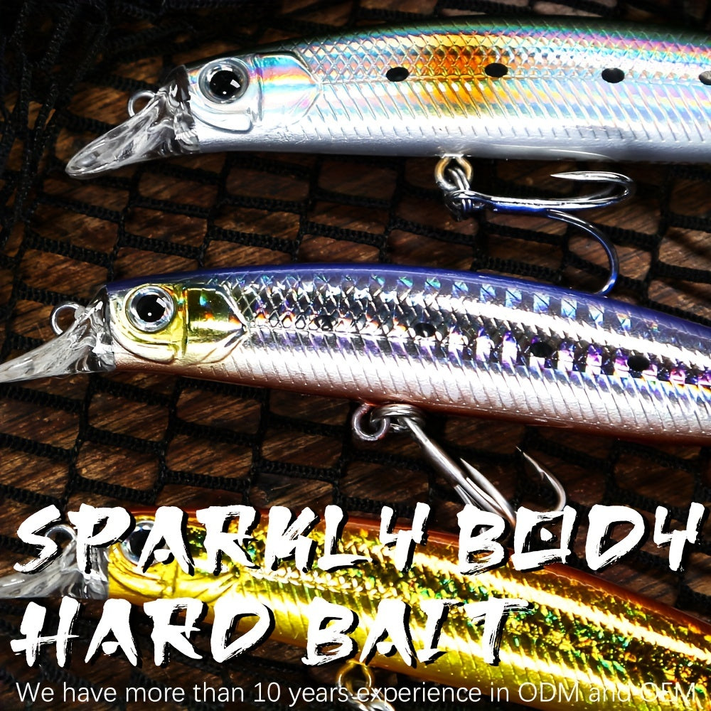 Slow Sinking Minnow Lure Bass Tuna Hard Bait Treble Hook