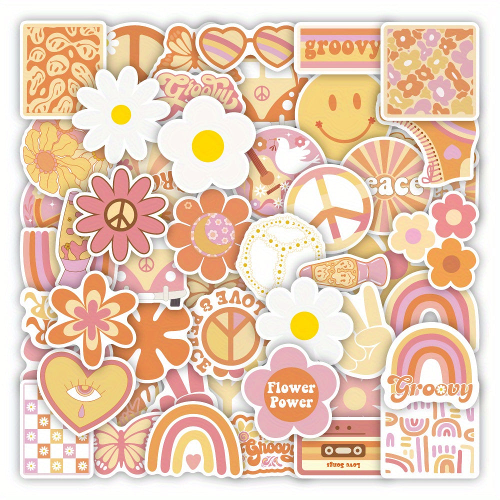 50pcs Hippie Stickers Vinyl Waterproof Party Decorations for Laptop Water Bottle