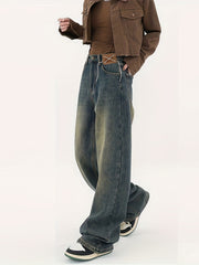 Retro Style Straight Jeans Street Baggy Denim