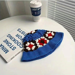 Flower Crochet Beanie Knitted Basin Hat Elastic Thin Breathable Cloche Hat