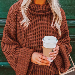 Solid Jacquard Long Sleeve High Neck Sweater