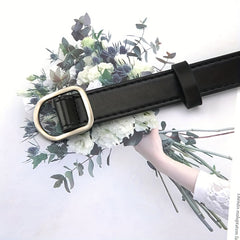 Thin Belt Hole Buckle PU Leather Solid Casual Jeans Pants Belt