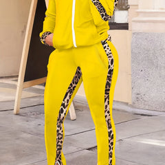 Colorblock Leopard Print Shoulder Top & Split Pants Outfit