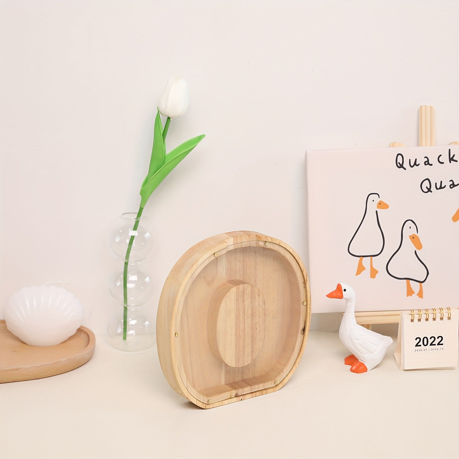 Wooden Transparent Savings Tank English Letter Fun Holiday Gift Decoration