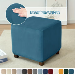 Velvet Square Ottoman Slipcover Elastic All-inclusive Stool Cover