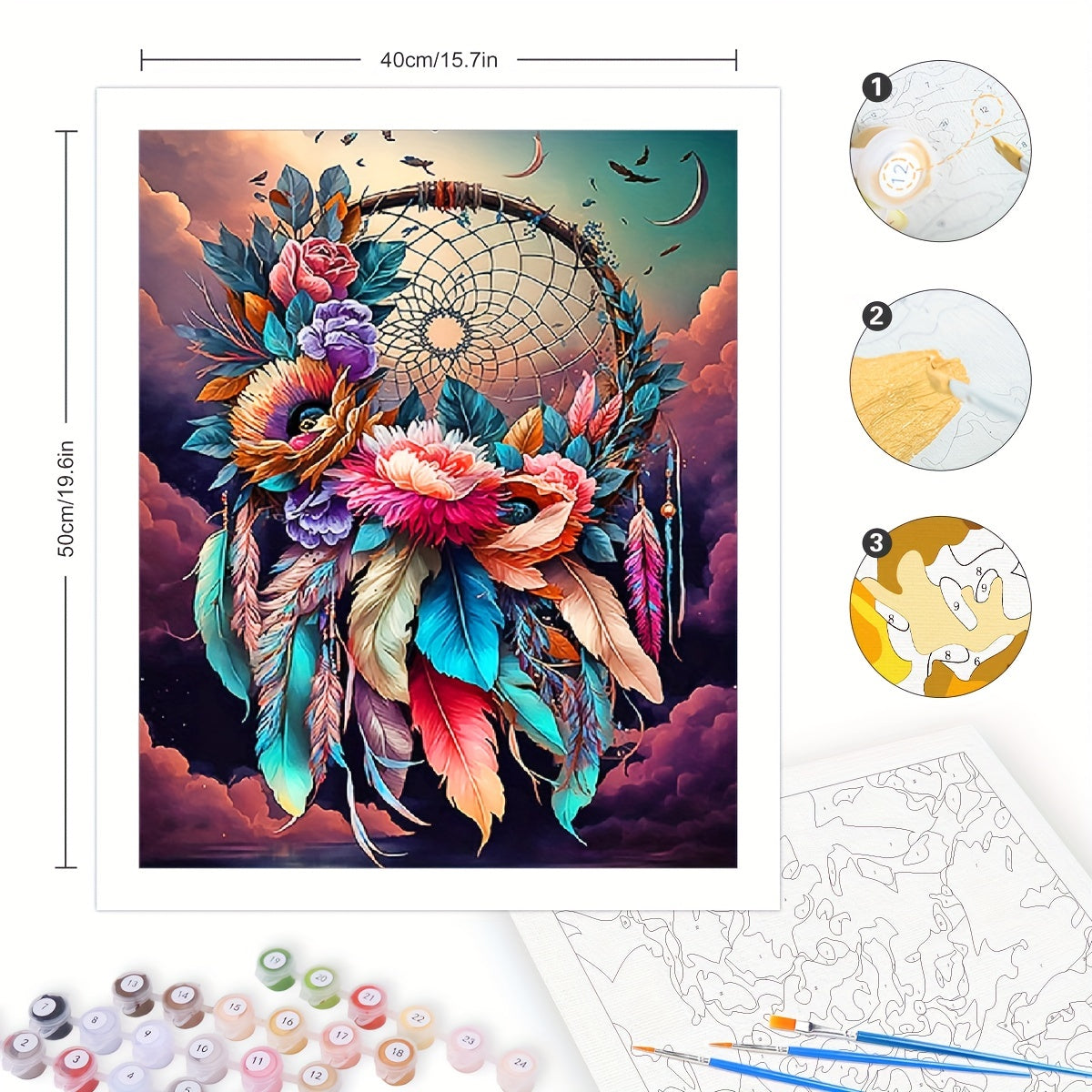 Colorful Feather DIY Paint by Numbers Kit 16x20inches