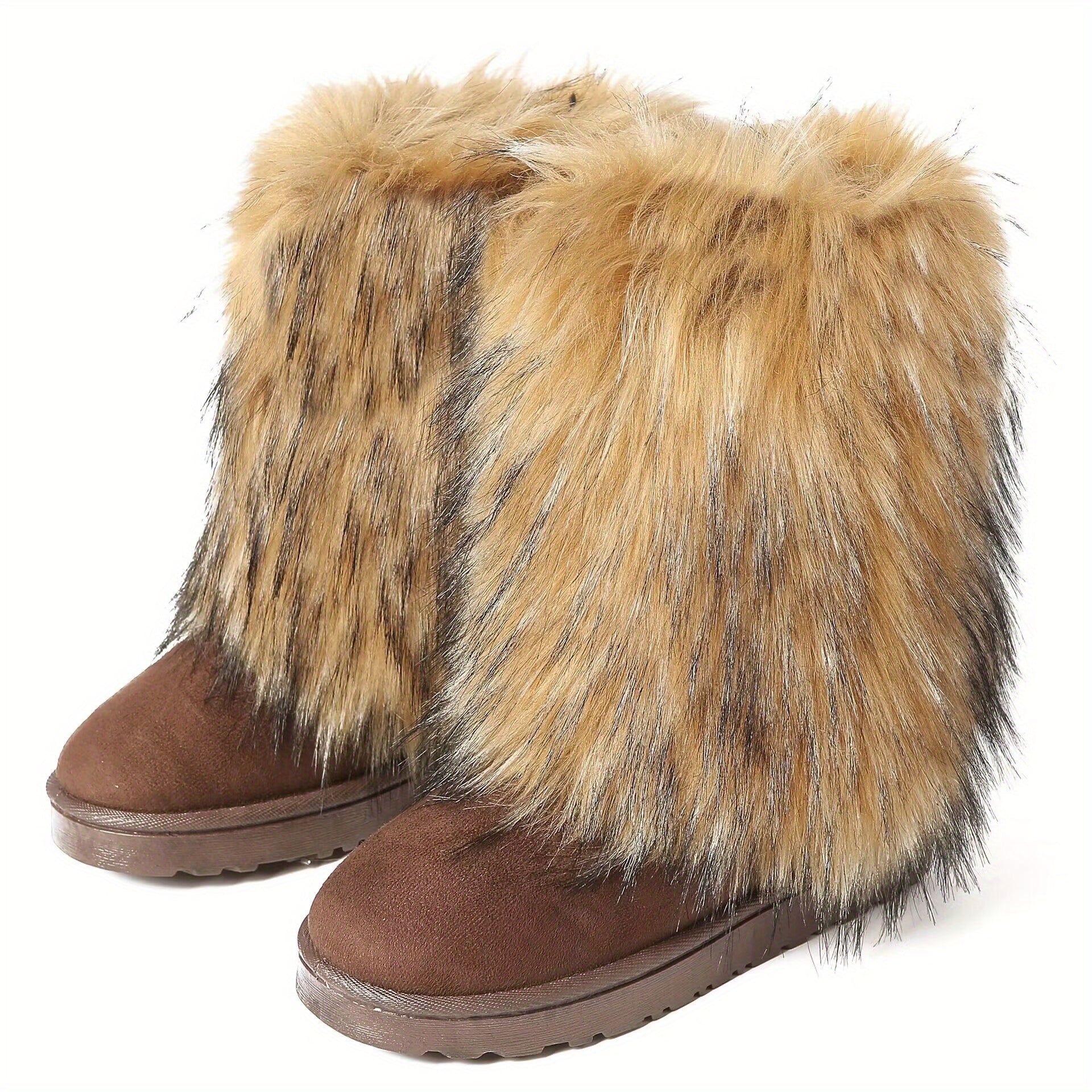 Women's Fluffy Snow Boots Slip On Round Toe Thick Bottom Warm Shoes