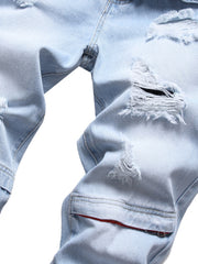 Men's Ripped Straight Regular Denim Jeans With Pockets