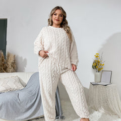 Flannel Pajama Set Solid Textured Top & Pants Lounge Two Piece