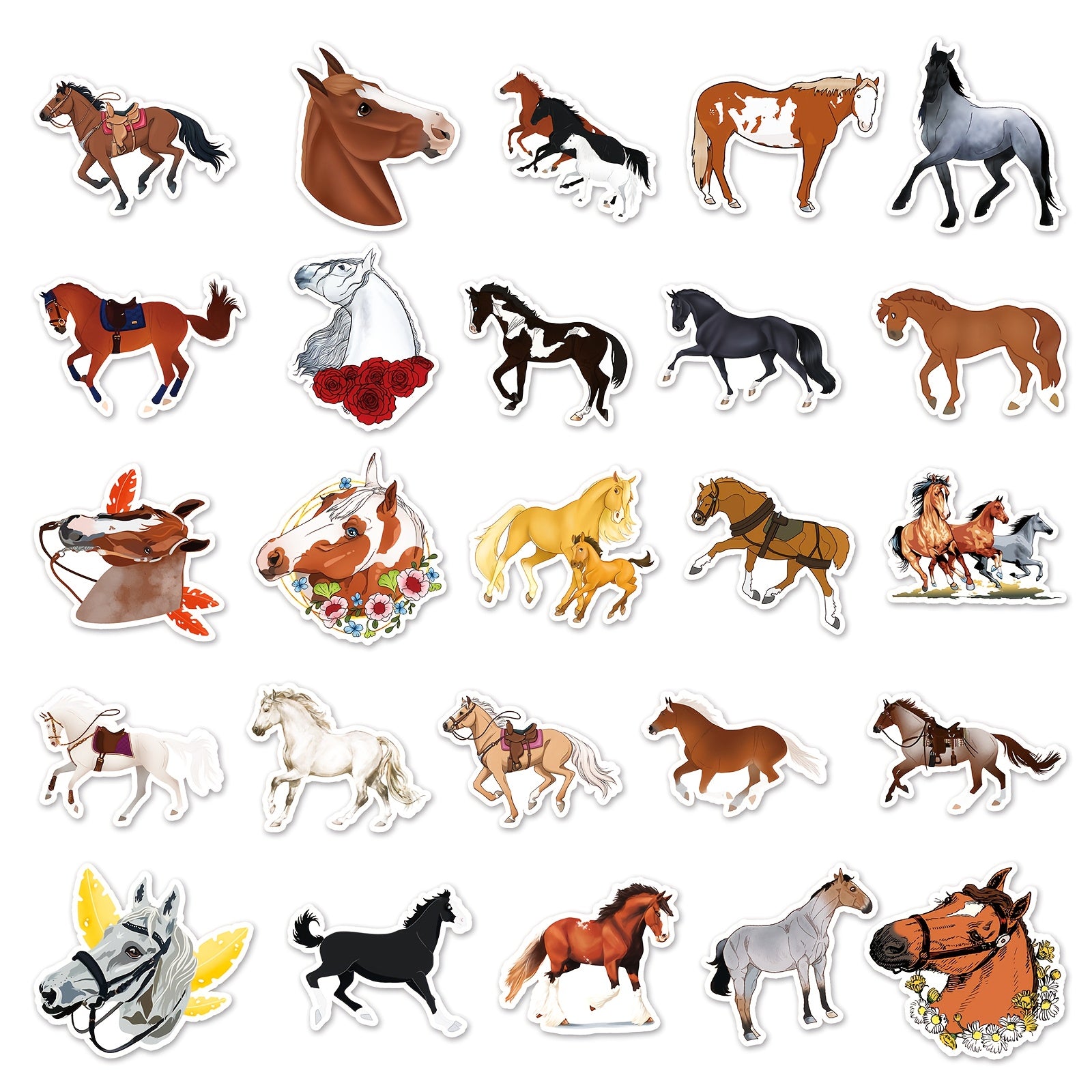 50 Horse Stickers Waterproof Decals for Water Bottles Laptops Phones