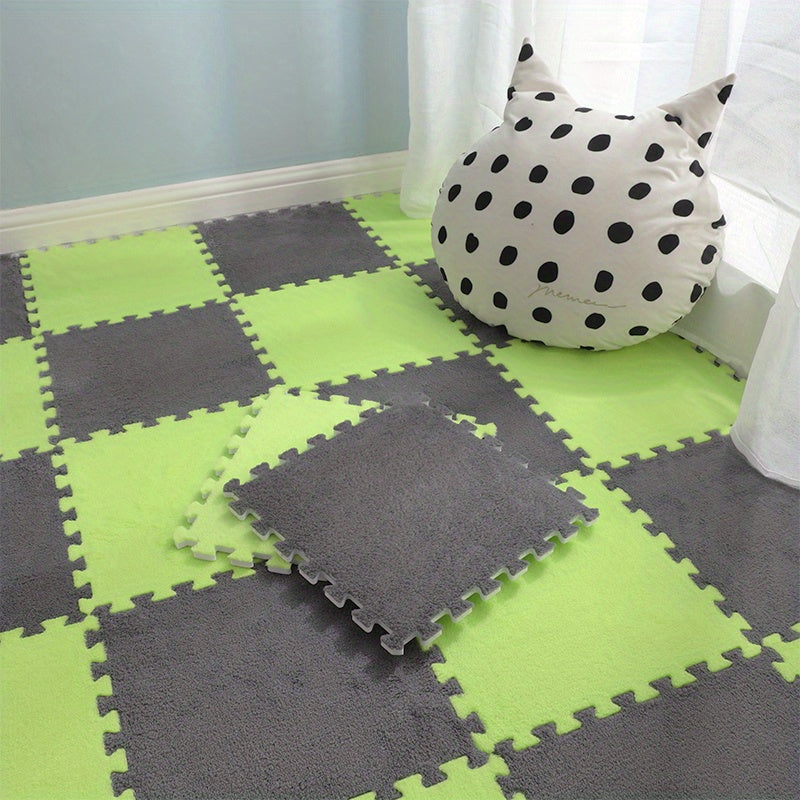 12pc Soft Fluffy Foam Floor Mats Interlocking Carpet Area Rug for Bay Window