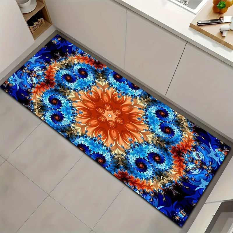 Bright Flower Motif Kitchen Mat Washable Rug Home Decor Indoor Decor