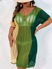 Colorblock Plus Size V Neck Cover Up Dress